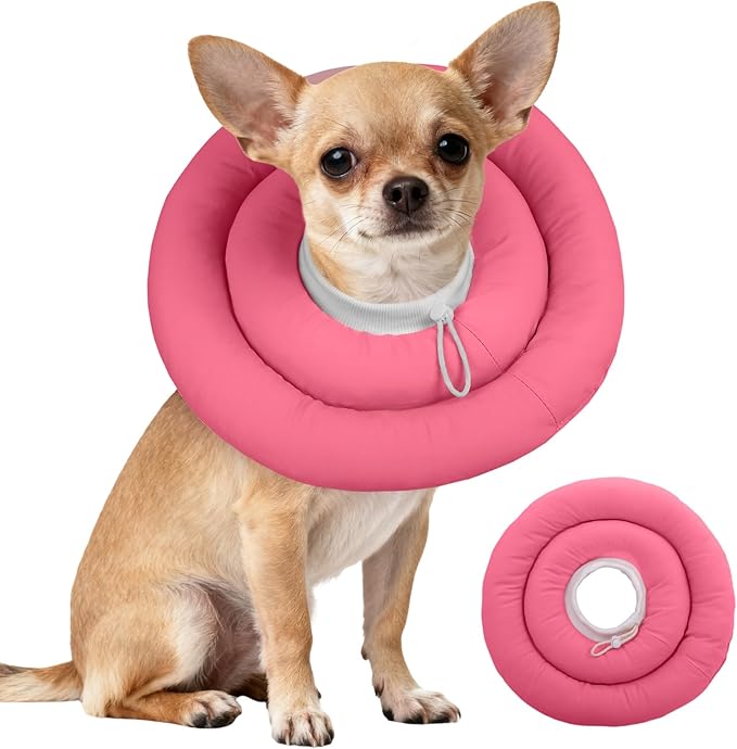 IDOMIK Dog Recovery Collar, Waterproof Soft Dog Cone After Surgery, Comfy Protective Elizabethan Collar Alternative for Dogs Cats, Adjustable Pet Neck Donut Cone Anti-Licking Biting Wounds,Rose,S