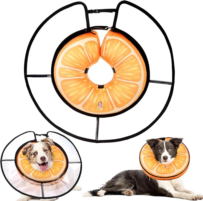 KOOLTAIL Inflatable Dog Cone Collar, Soft Donut E Collar for Dogs After Surgery to Stop Licking Enhanced Alternative, Blow Up Pet Neck Pillow Recovery Adjustable Cone for Dog Cat,Orange M