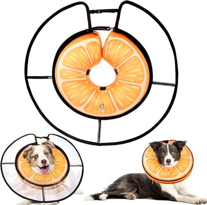 KOOLTAIL Inflatable Dog Cone Collar, Soft Donut E Collar for Dogs After Surgery to Stop Licking Enhanced Alternative, Blow Up Pet Neck Pillow Recovery Adjustable Cone for Dog Cat,Orange M