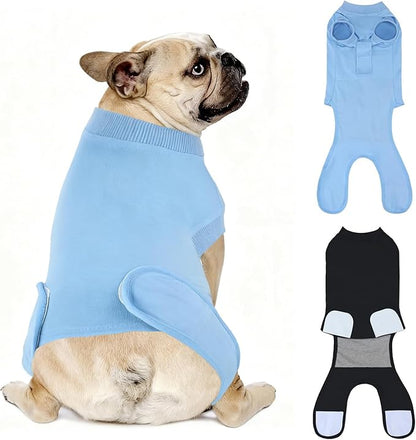 2 Packs Breathable Cotton Dog Recovery Suit for After Neuter Spay Abdominal Wounds Protector, Professional Anti-Licking Onesies for Male Female Pets Surgery Bandages, S Black Blue Pure
