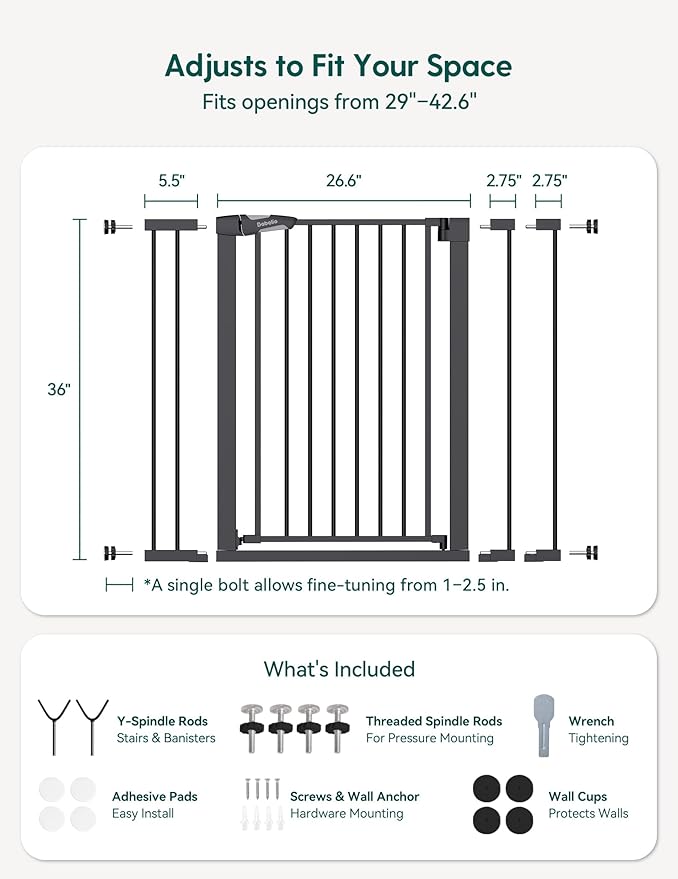 Babelio Baby Gate for Doorways and Stairs, PressGuard P7 Auto Close Dog Gate, 36" Tall Easy Install Pressure Mounted, fits for 29-43" Doorway, Safety Gate Door for Child and Pet, Black