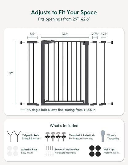 Babelio Baby Gate for Doorways and Stairs, PressGuard P7 Auto Close Dog Gate, 36" Tall Easy Install Pressure Mounted, fits for 29-43" Doorway, Safety Gate Door for Child and Pet, Black