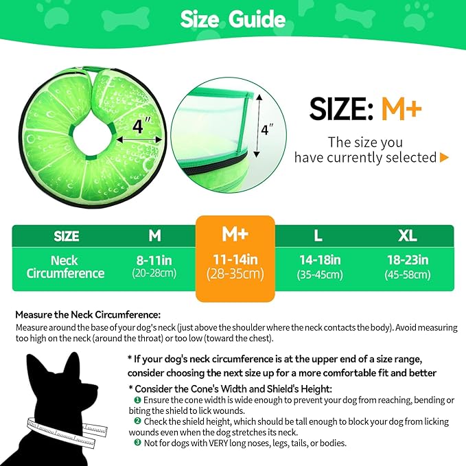 Upgraded Inflatable Dog Cone Collar with Transparent Anti-Licking Shield, Adjustable Elizabethan Collar for Medium Large Dogs, 2-in-1 Design with Detachable Shield and Soft Padding (M+, Lime)