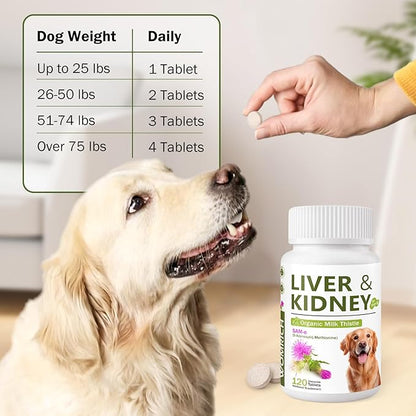 Milk Thistle & SAM-E for Dogs, Advanced Liver & Kidney Support with Silymarin, Detox Supplement for Dogs- 120 Chewable Tablets