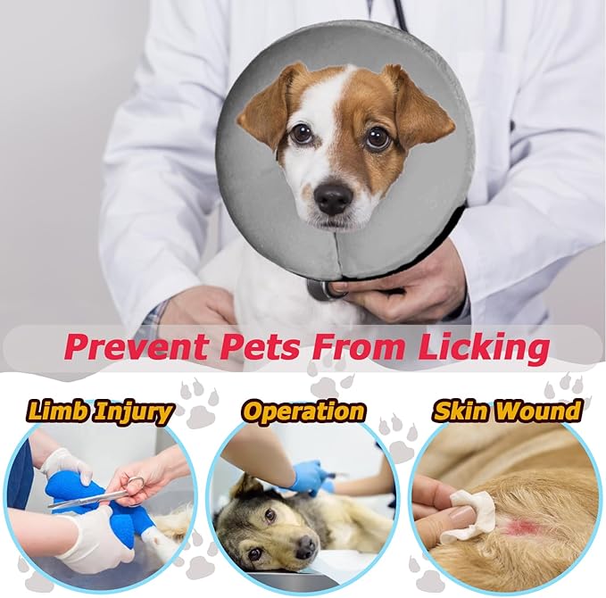 Dog Cone Collar for Small Medium Large Dogs After Surgery, Inflatable Doggie Neck Donut Collar Recovery ECollar, Soft Adjustable Dog Cones Alternative, Protective Pet Cones for Dogs