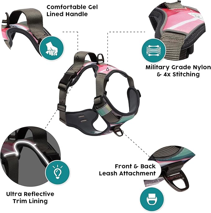 Embark Adventure Dog Harness, Reflective Trim XL Dog Harness for Extra Large Dogs No Pull - Military Grade Nylon, 2 Leash Clips & Gel Lined Handle. Soft & Padded Puppy Dog Harnesses for Any Breed