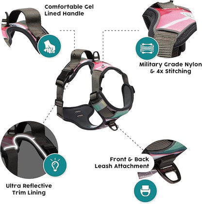 Embark Adventure Dog Harness, Reflective Trim XL Dog Harness for Extra Large Dogs No Pull - Military Grade Nylon, 2 Leash Clips & Gel Lined Handle. Soft & Padded Puppy Dog Harnesses for Any Breed