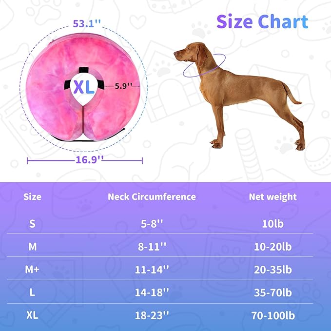 Dog Cone, Y-blue Dog Cone Collar Inflatable Puppy Neck Collar(Rose Purple, XL)