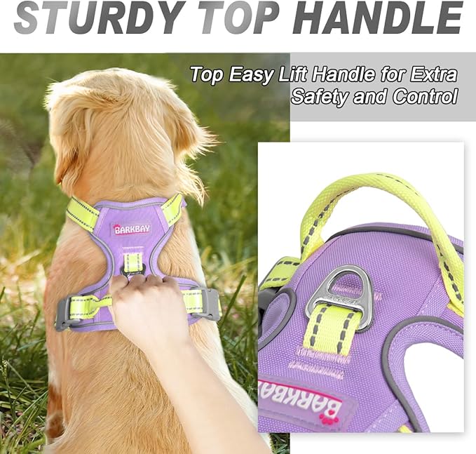 BARKBAY No Pull Dog Harness Front Clip Heavy Duty Reflective Easy Control Handle for Large Dog Walking(Violet Purple & Sunlight,L)