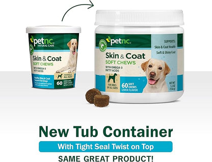 Petnc Dog Skin and Coat Supplement (60 Chewables), With Omega 3, EPA & DHA, Promotes Healthy Skin & Glossy Coat, For Dogs 18 Weeks & Older, Liver Flavor