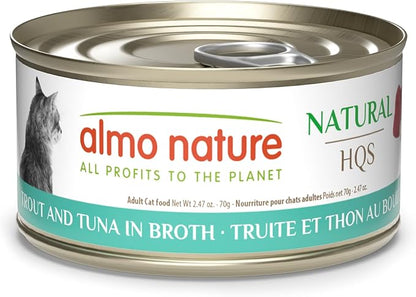 almo nature HQS Natural Wet Cat Food Trout and Tuna in Broth, Grain-Free, 2.47 oz (Pack of 24)