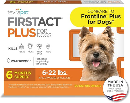 FirstAct Plus Flea Treatment for Dogs, Small Dogs 5-22 lbs, 6 Doses, Same Active Ingredients as Frontline Plus Flea and Tick Prevention for Dogs