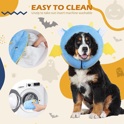 IEUUMLER Inflatable Recovery Dog Collar, Protective Donut Cone, Adjustable Soft Collar for Dog and Cat After Surgery Prevent from Biting & Scratching EU002 - Vampire M+