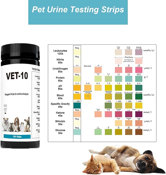 100 PCS Urine Test Strips 10 in 1 UTI Test Kit for Cat & Dog Pets Diabetes Urinalysis Testing Urinalysis Reagent Strips Multi-Parameter Urine Test Strip for Urinary Tract InfectionUTI