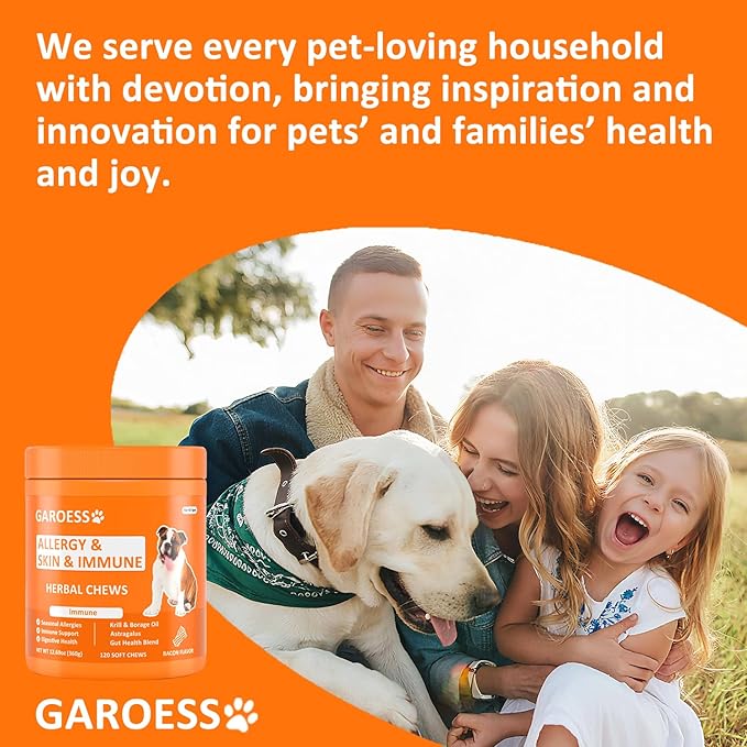 Dog Allergy Relief Chews- Allergy & Immune Probiotics, Support Seasonal Allergies, Gut & Digestive Health, Dog Itching Skin,Paw & Ears Relief- Bacon Flavor -120 Count (3 Pack/Love it)