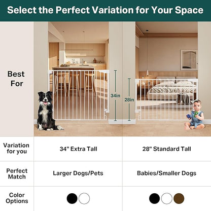 Cumbor 34" Extra Tall No Bottom Bar Baby Gate for Stairs, Wall Mounted Dog Gate Indoor for Larger Pets, Expandable 29.2-43" Safety Gate for Doorways, Wide Walk Thru Door for Easy Access (White)