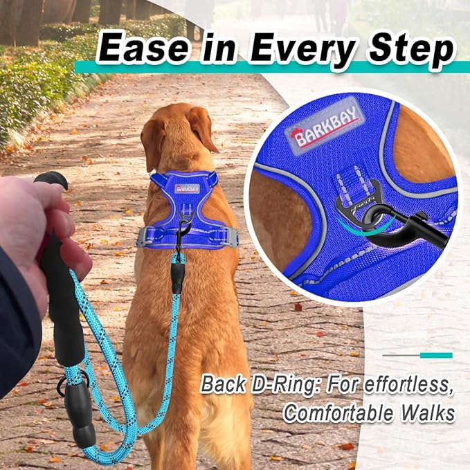 BARKBAY Dog Harness No Pull Mesh for Large Dogs - Adjustable, Reflective, Comfortable, No Choke, Heavy-Duty - Perfect for Outdoor Training, Walking, and Hiking-Strong&Durablee- XL & Sapphire Blue Mesh