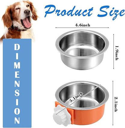 12 Pieces Crate Dog Food Bowls, Removable Stainless Steel Hanging Puppy Kennel Water Bowl Pet Cage Water Feeder Coop Cup for Rabbit, Ferret, Cat, Birds, Rats, Guinea Pigs