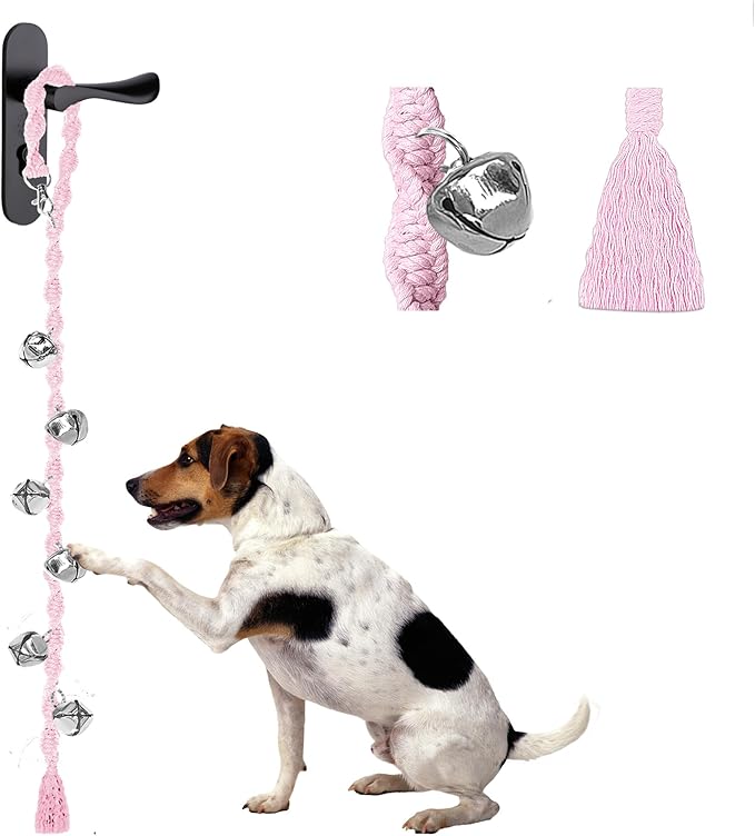 Dog Bells to Go Outside & Puppy Potty Training, Adjustable Dog Door Bell Ring to Go Potty, Handmade with Premium Yarn. Twisted Style, LightPink