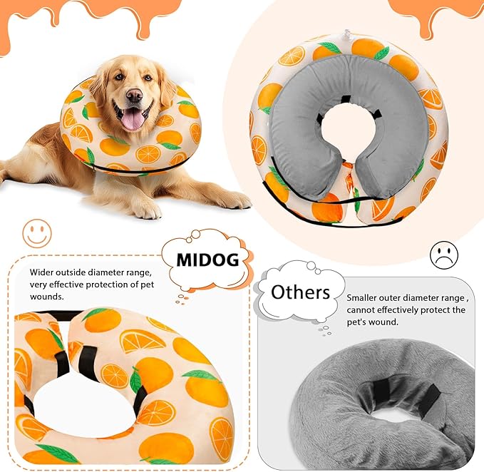 MIDOG Soft Inflatable Dog Cone, Donut E-Collar Alternative for After Surgery, Prevents Licking, Allowing Normal Eating & Vision, Comfortable Recovery Collar for Small Medium Large Dogs&Cats, Orange-XS