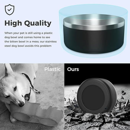 WENBOKMIN Dog Bowl, Stainless Steel Dog Food and Water Bowl with Non Slip Quiet Bottom, Easy to Clean, Dishwasher Safe, 64oz, Black