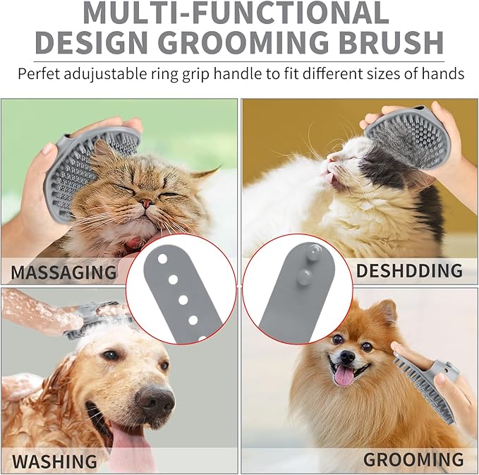 Comotech 3PCS Dog Bath Brush | Dog Shampoo Brush |Scrubber for Bath | Grooming/Washing Brush Scrubber (Gray Gray White)