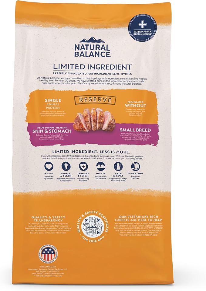 Natural Balance Limited Ingredient Small-Breed Adult Grain-Free Dry Dog Food, Reserve Duck & Potato Recipe, 4 Pound (Pack of 1)