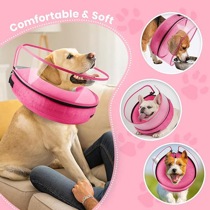BARKLESS Dog Cone, Inflatable Dog Cone After Surgery, Soft Surgery Collar with Enhanced Anti-Licking Guard Shield for Pets, Patented Protective Donut Collar (Hot Pink, L (Neck: 14"-18"))