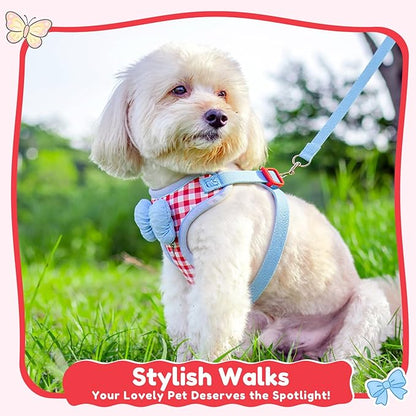 Coppthinktu Dog Harness for Small Sized Dogs, Puppy Cat Harness with Leash Set No Pull Dog Harness Adjustable Reflective Step-in Pet Vest Harnesses with Cute Bow Soft Padded Outdoor Walking