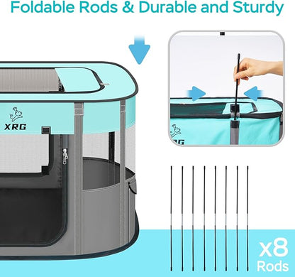Portable Foldable Pet Playpen Collapsible Crates Kennel Playpen for Dog cat and Rabbit &Travel playpen Outdoor or Indoor (Large（35.4" L x 27.6" W x 23.6" H）, Green)