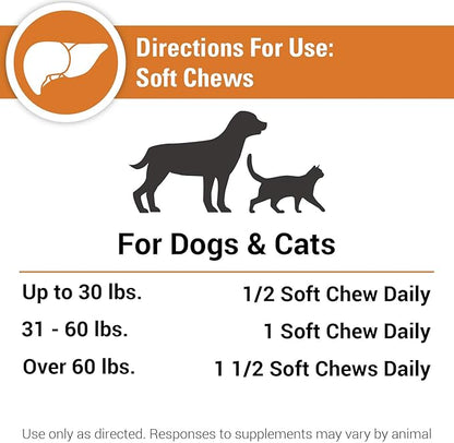 Vet Classics Liver Support Pet Health Supplement for Dogs, Cats – Liver Functions – B-Vitamins, Glutathione, Milk Thistle – Soft Tablets, Chews – 60 Soft Chews