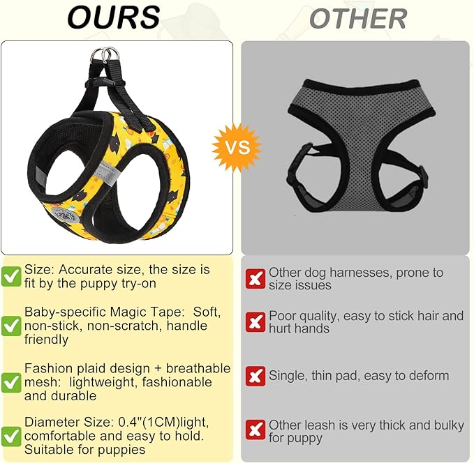 BEAUTYZOO Small Dog Harness and Leash Set,Step in No Choke No Pull Soft Mesh Dog Harnesses Reflective for Extra-Small/Small Medium Puppy Dogs and Cats,Yellow S