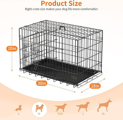 FDW Dog Crate 30-Inch Dog Cage Single Door Foldable Metal Kennel with Leakproof Tray Foldable Design Indoor Outdoor Use for Small and Medium Dogs,Dark Black