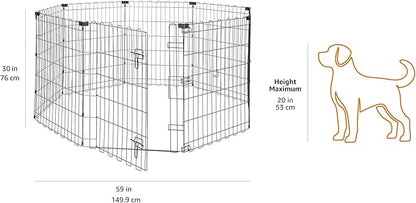 Amazon Basics Portable Foldable Octagonal Metal Exercise Dog Playpen, Indoor/Outdoor Pet Fence with Single Door, 8 Panels, Small, 30 Inches, Black