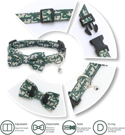 Bowtie Collars for Medium Dogs, Elegant Collars with Leash Set, Dog Collars with Bowtie Adjustable 13.8"-17.7", Green, M