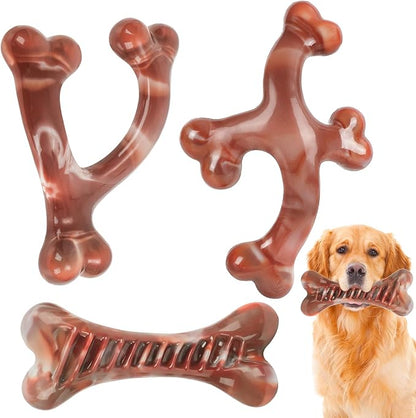 NOUGAT Indestructible Dog Toys - 3 Pack Tough Nylon Bacon Flavor Chew Toys for Large, Medium & Small Breeds