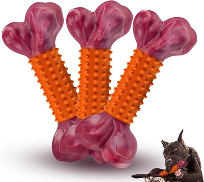 Apasiri 3-Pack Tough Dog Toys for Aggressive Chewers: Peanut Butter Flavored Long Lasting Dog Bones, Heavy Duty Nylon & Rubber Dog Chew Toys to Keep Them Busy, Medium & Large Breed, Orange