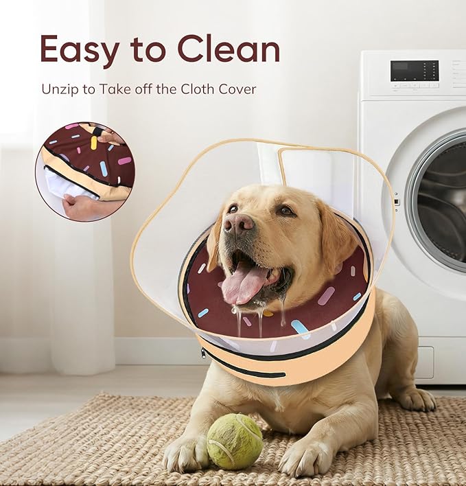 Supet Raised Inflatable Dog Cone After Surgery - Adjustable Recovery Donut Collar with Removable Shield to Stop Licking Wounds & Protect Stitches - Soft Dog Cone Alternative for Small Dogs (Brown,S)