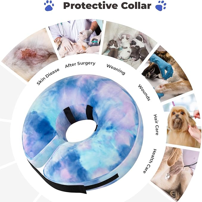 Dog Cone, Uadonile Inflatable Cone Collar for Dogs and Cats, Dog Neck Collar Recovery E-Collar Alternative After Surgery, Elizabethan Collar for Dogs Recovery(Tie-dye Purple Blue, S)