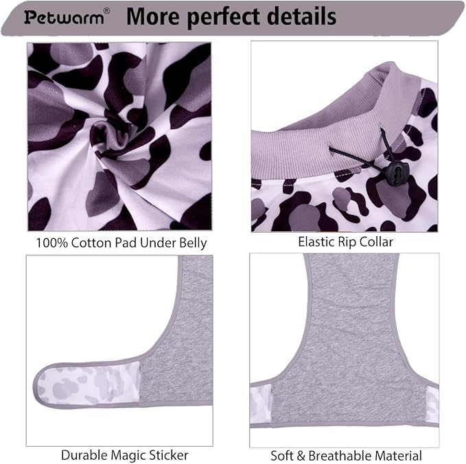 PetWarm Dog Surgical Recovery Suit, Dog Cone Alternative After Surgery, Covers Wounds, Prevents Licking, Fashionable and Protective, Lightweight and Breathable, Leopard Pattern, White, M
