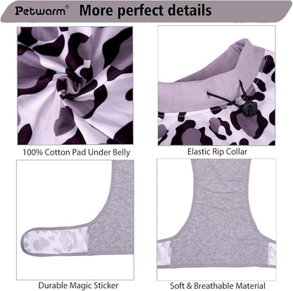 PetWarm Dog Surgical Recovery Suit, Dog Cone Alternative After Surgery, Covers Wounds, Prevents Licking, Fashionable and Protective, Lightweight and Breathable, Leopard Pattern, White, M