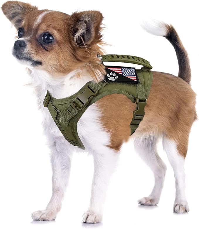 Tactical Small Dog Harness Tactical Puppy Vest with Rubber Handle K9 Military Adjustable Pet Cat Vest Harness for Outdoor Training XS Dog Harness (Green Harness)