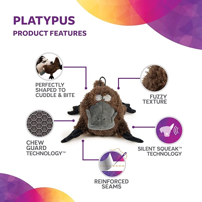 TrustyPup Strong 'N Silent Platypus Silent Squeak Plush Dog Toy, Chew Guard Technology - Brown, Large