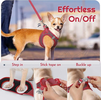 Eagloo Small Dog Harness and Leash Set, Step in Puppy Vest with Breathable Soft Mesh, Walking Reflective Pet Harness for Small Dogs, Red, XS
