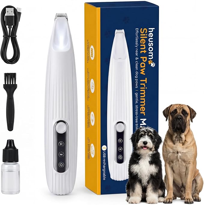 Silent Pet Paw Trimmer | Cordless Shaver for Dogs, Cats, Big & Small Animals with Light | Rechargeable Home and Salon Grooming Tool for Paws, Face, Ears, Butt