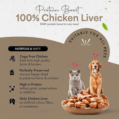 Chicken Liver Dog Treats | Freeze Dried Liver Treats for Dogs, 100% Human Grade, Single Ingredient | Grain-Free Kitten Treats, High Protein | No Additives or Preservatives | Tested in USA | 3.1 oz