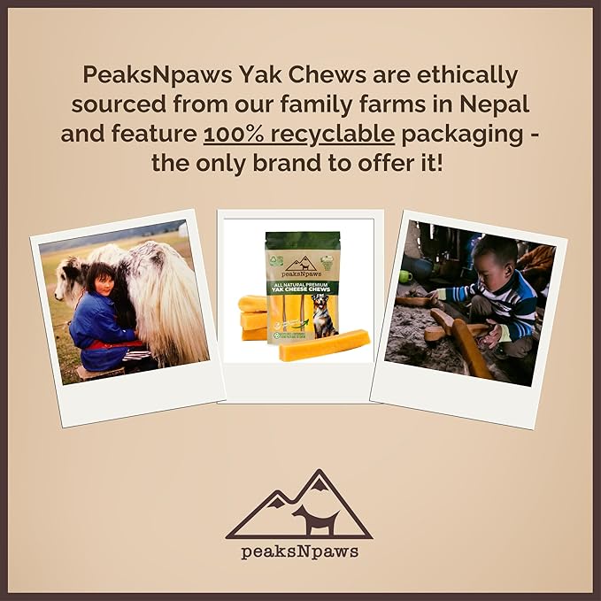 peaksNpaws Himalayan Dog Chews, High Protein Yak Cheese, Lactose Free, Natural Pet Treat, Long Lasting Chew Stick for Aggressive Chewers Under 15 lbs, 10 Small Sticks, 100% Eco-Friendly Packaging