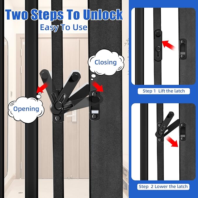 SHYUJAJIE 71 Inch Extra Tall Pet Gate for Cats, 29.5-48" Adjustable Wide Dog Gates, Pressure Mounted Walk Through Tall Cat Gate for Doorways,Hallway,Stairs,House（Black）