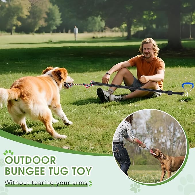 HOPET Bungee Tether Tug Outdoor Dog Toy with Stake,Tug of War Dog Toy for Aggressive Chewers to Keep Them Busy,Outdoor Interactive Dog Rope Toy for Medium/Small Dogs,Can Used On Lawns,Trees and Doors