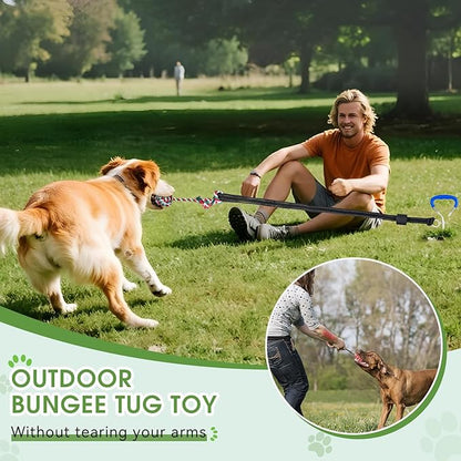 HOPET Bungee Tether Tug Outdoor Dog Toy with Stake,Tug of War Dog Toy for Aggressive Chewers to Keep Them Busy,Outdoor Interactive Dog Rope Toy for Medium/Small Dogs,Can Used On Lawns,Trees and Doors